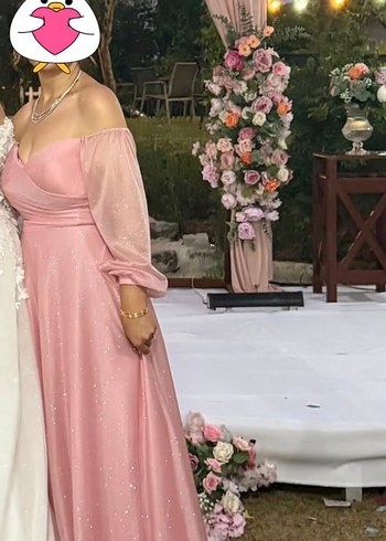 Abiye Pudra Simli Yaka Uzun Kollu Nişanlık