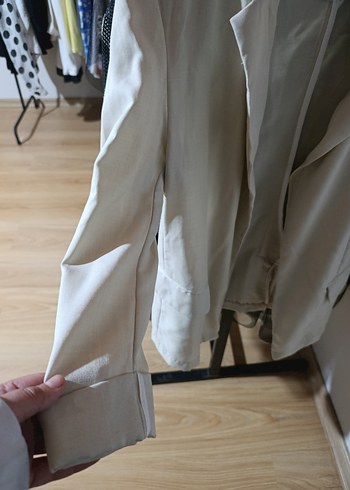 Bej Keten  Kadın Blazer Ceket - Görsel 3