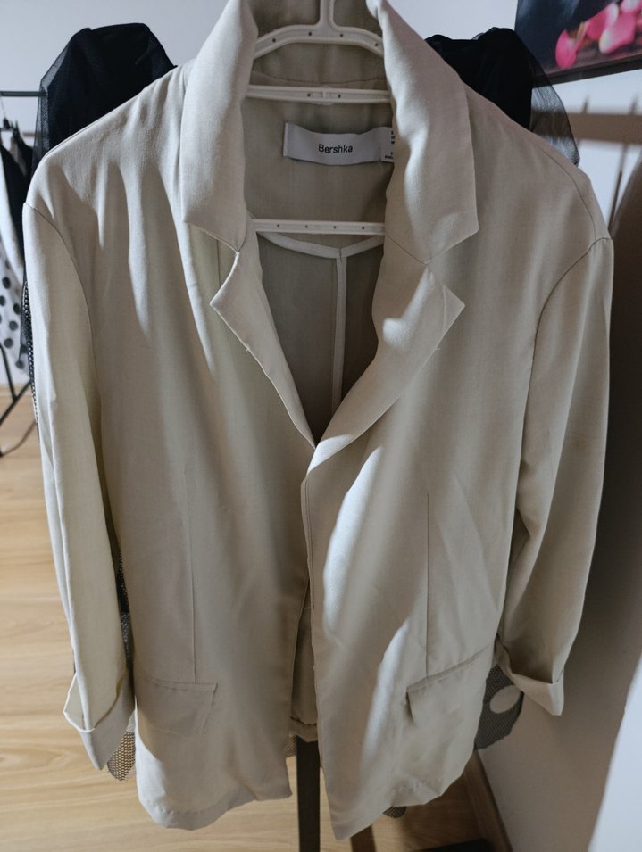 Bej Keten  Kadın Blazer Ceket - Görsel 2