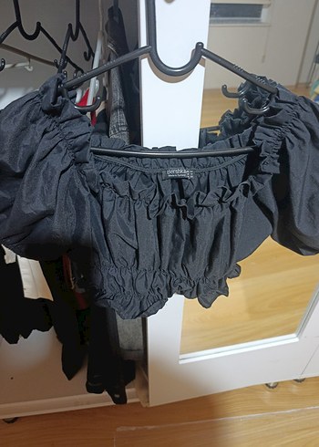 Siyah Straplez Fırfırlı Gotik Mini Bluz - Görsel 2