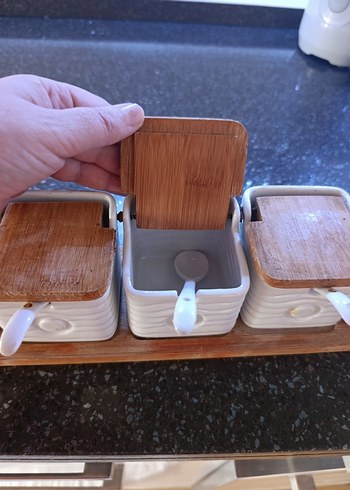 Ahşap Kapaklı Beyaz Baharatlık Seti - Görsel 5