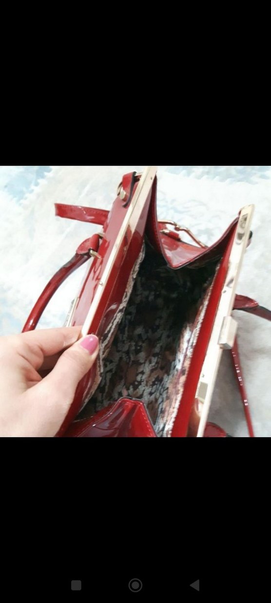 Parlak Kırmızı Deri Kadın Çanta - Görsel 4