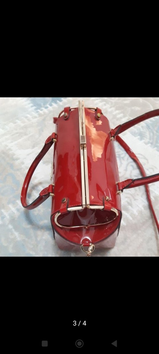 Parlak Kırmızı Deri Kadın Çanta - Görsel 3