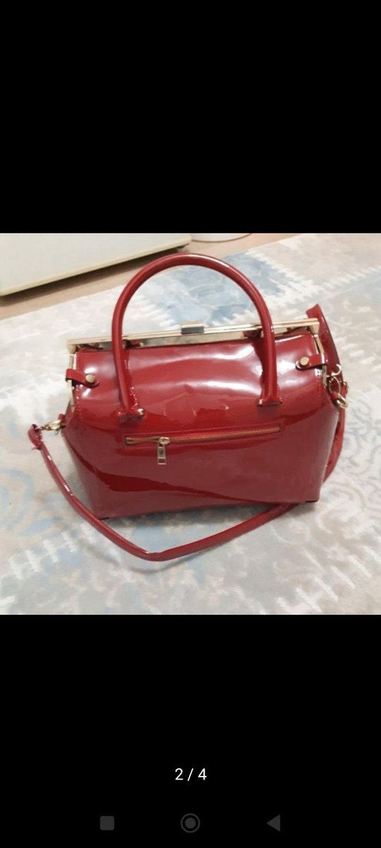 Parlak Kırmızı Deri Kadın Çanta - Görsel 2