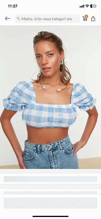 Kareli beli lastikli crop