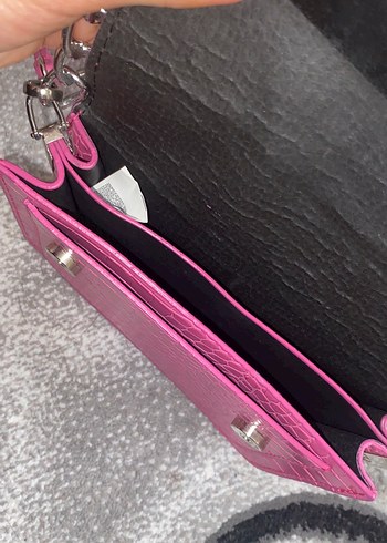 Pembe Yılan Derisi Desenli Zincir Detaylı Çanta - Görsel 2