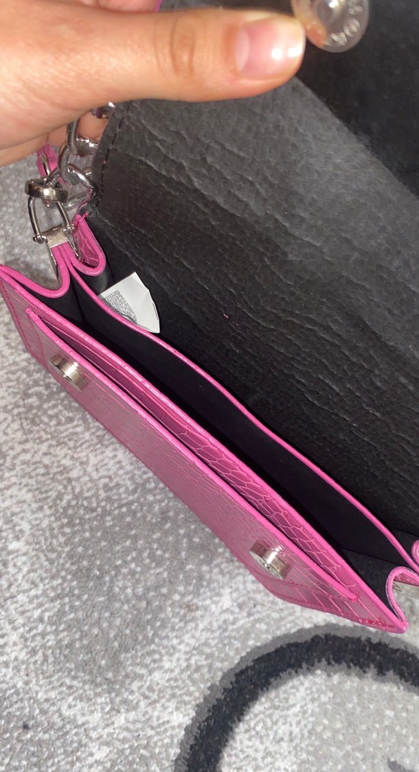 Pembe Yılan Derisi Desenli Zincir Detaylı Çanta - Görsel 2