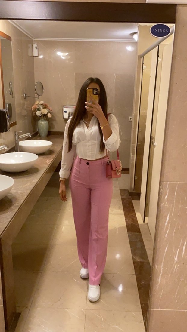 Düğmeli Pembe Kadın Kumaş Pantolon - Görsel 3