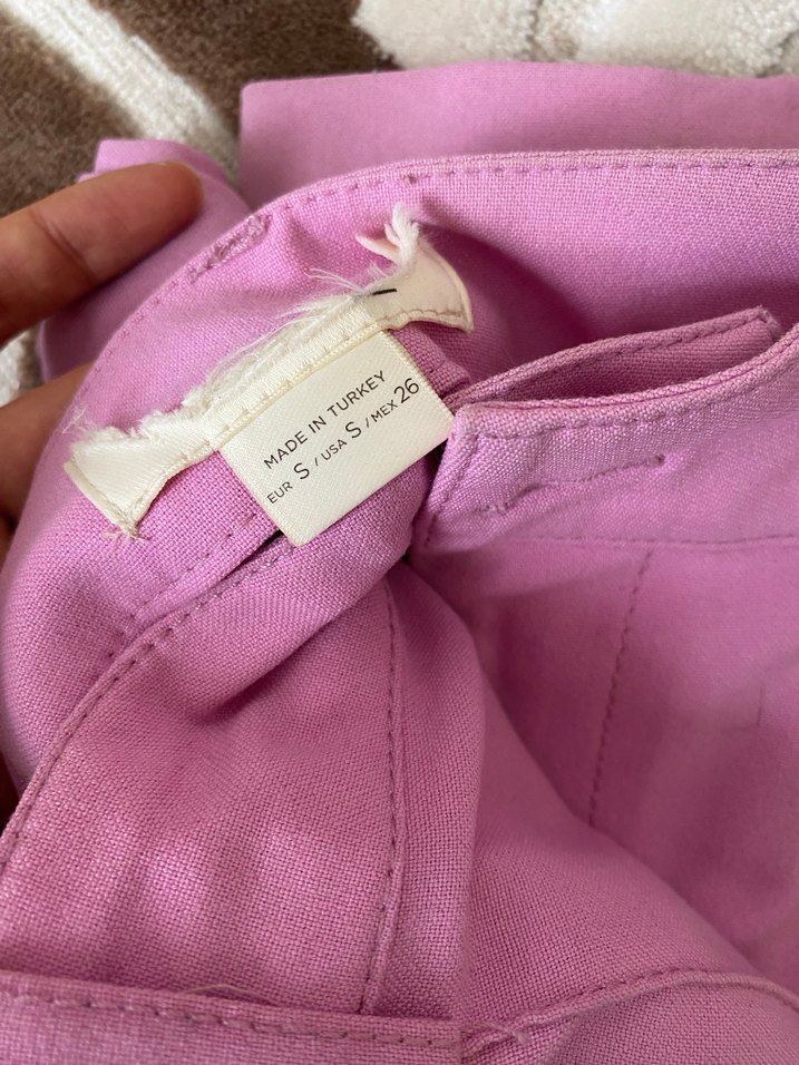 Düğmeli Pembe Kadın Kumaş Pantolon - Görsel 2