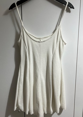 Beyaz Keten Askılı Mini Tulum - Görsel 3