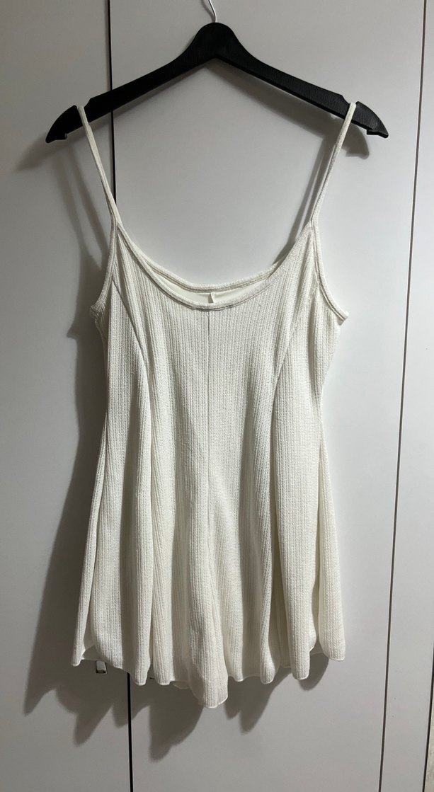 Beyaz Keten Askılı Mini Tulum - Görsel 3