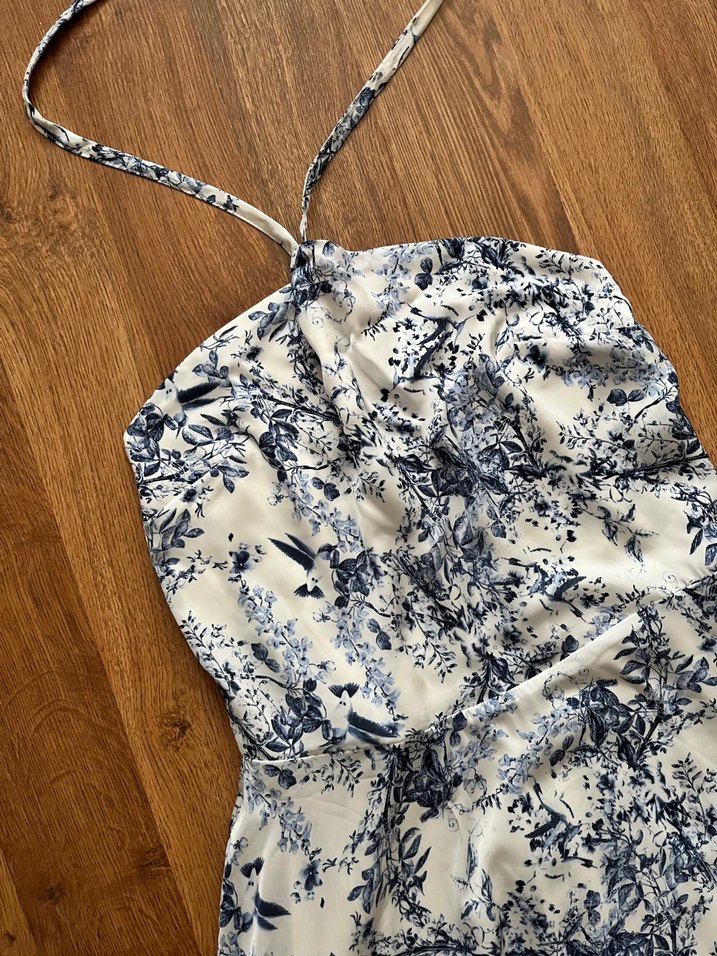 Zara Navy Straplez Midi Bohem Elbise - Görsel 2
