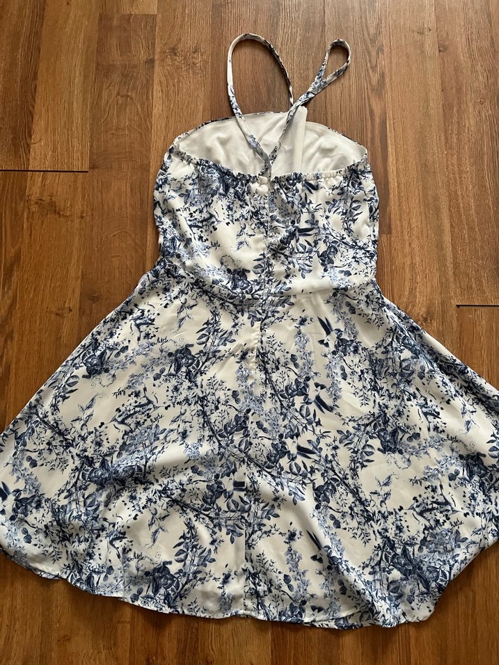 Zara Navy Straplez Midi Bohem Elbise - Görsel 3