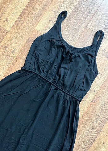 Siyah Uzun Drapeli Askılı Elbise - Görsel 4