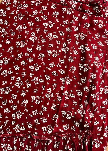 Trendyol Bordo Çiçek Desenli Uzun Volanlı Etek - Görsel 3