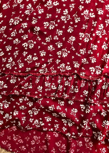 Trendyol Bordo Çiçek Desenli Uzun Volanlı Etek - Görsel 2