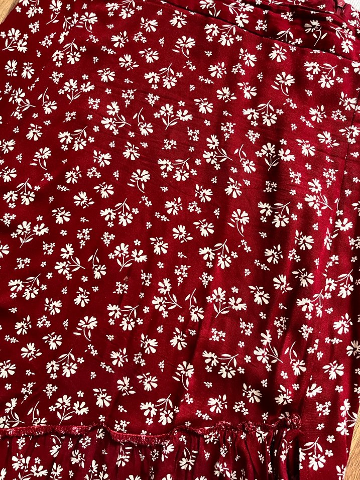 Trendyol Bordo Çiçek Desenli Uzun Volanlı Etek - Görsel 3