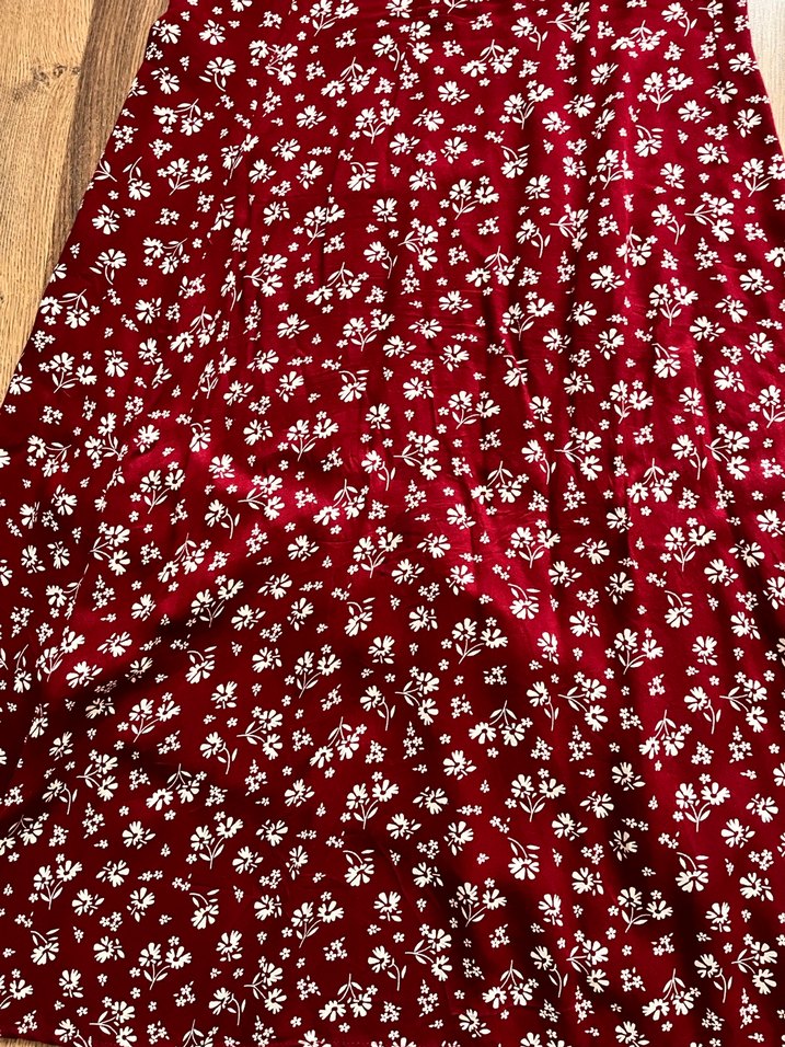 Trendyol Bordo Çiçek Desenli Uzun Volanlı Etek - Görsel 5