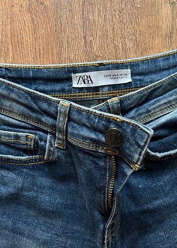 ZARA Kadın Parlak Mavi Bol Kesim Midi Denim Pantolon - Görsel 5