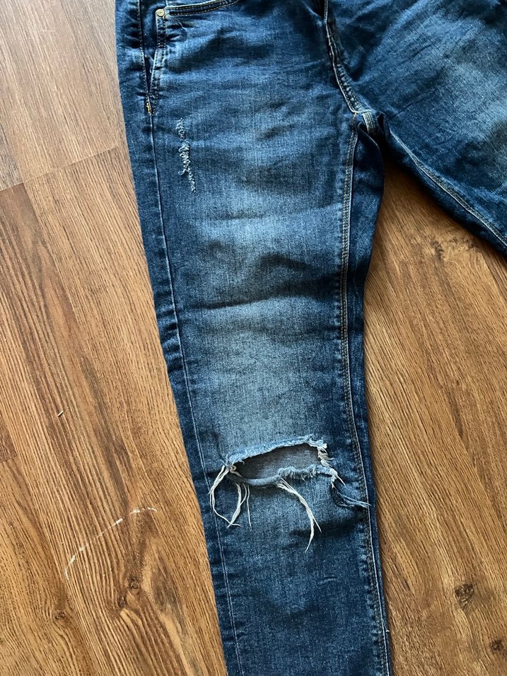 ZARA Kadın Parlak Mavi Bol Kesim Midi Denim Pantolon - Görsel 3