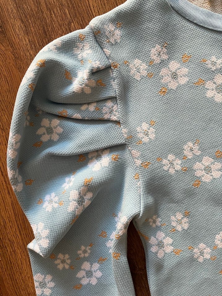 Trendyol Çiçek Desenli Açık Mavi Karpuz Kollu Krop Bluz - Görsel 5