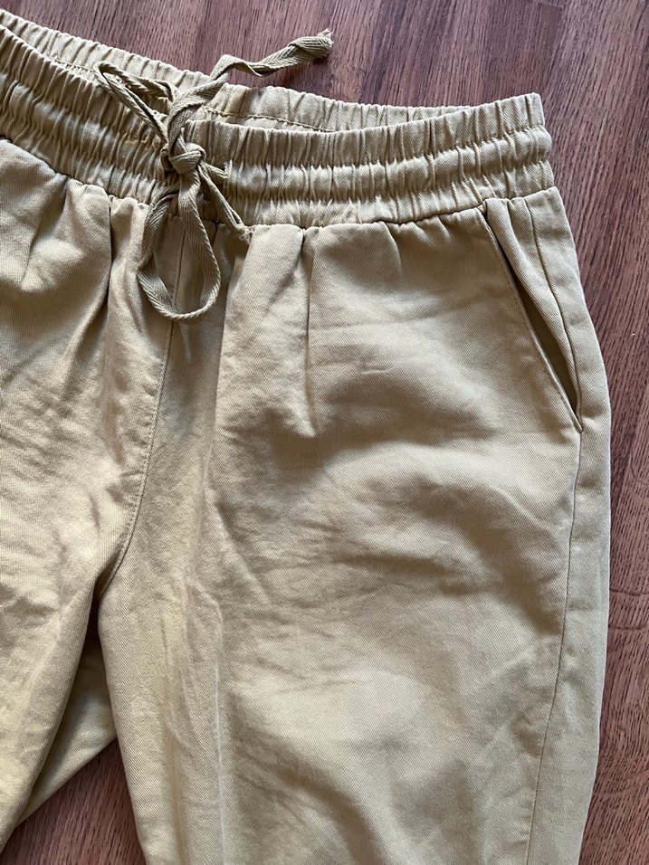 Bej Kemerli Rahat Kesim Kadın Keten Pantolon - Görsel 2
