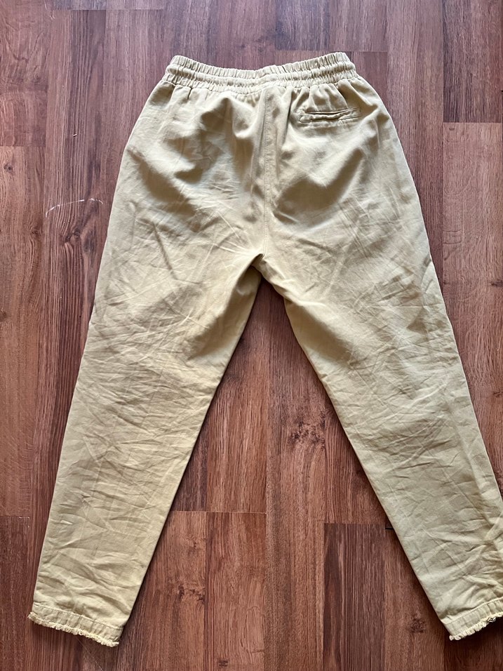 Bej Kemerli Rahat Kesim Kadın Keten Pantolon - Görsel 3