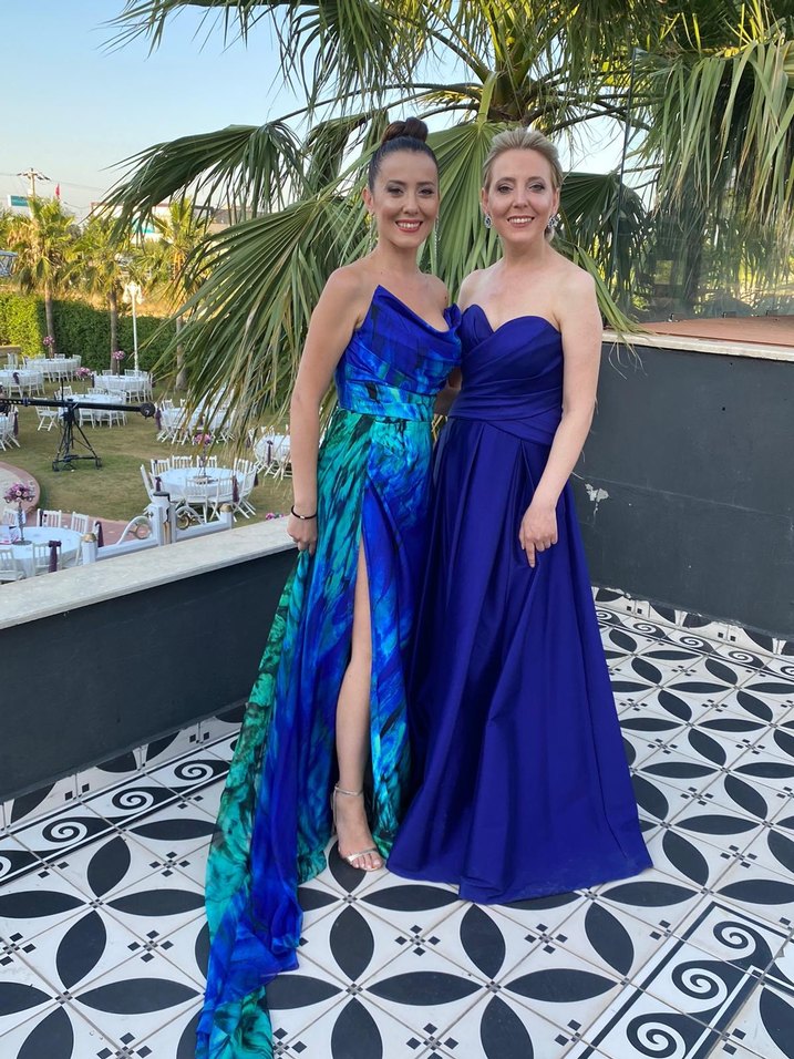 Şeref Vural Lacivert Straplez Uzun Abiye Elbise - Görsel 2