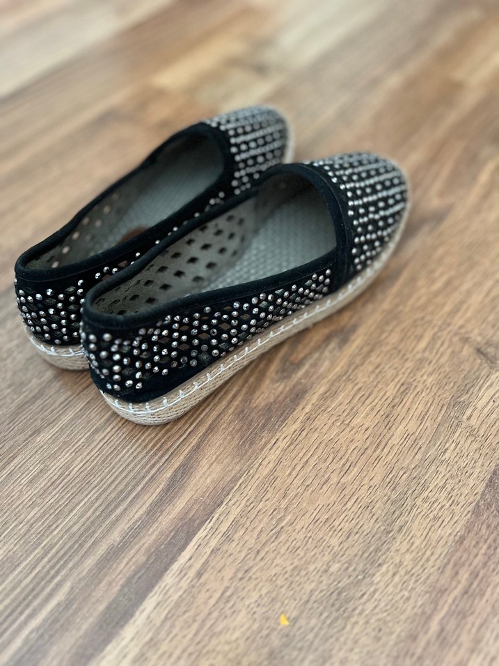 Siyah Payetli Dolgu Topuklu Kadın Espadril - Görsel 4