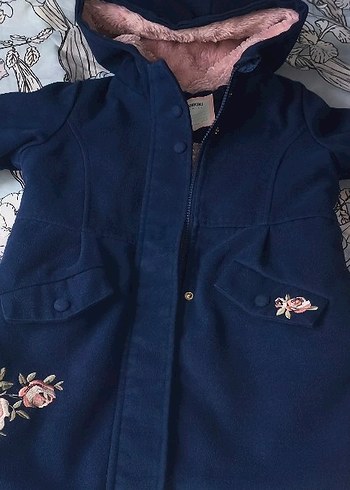 Kız Çocuk Nakışlı Kürklü Mavi Kaban - Görsel 8