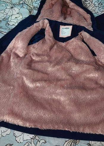 Kız Çocuk Nakışlı Kürklü Mavi Kaban - Görsel 11