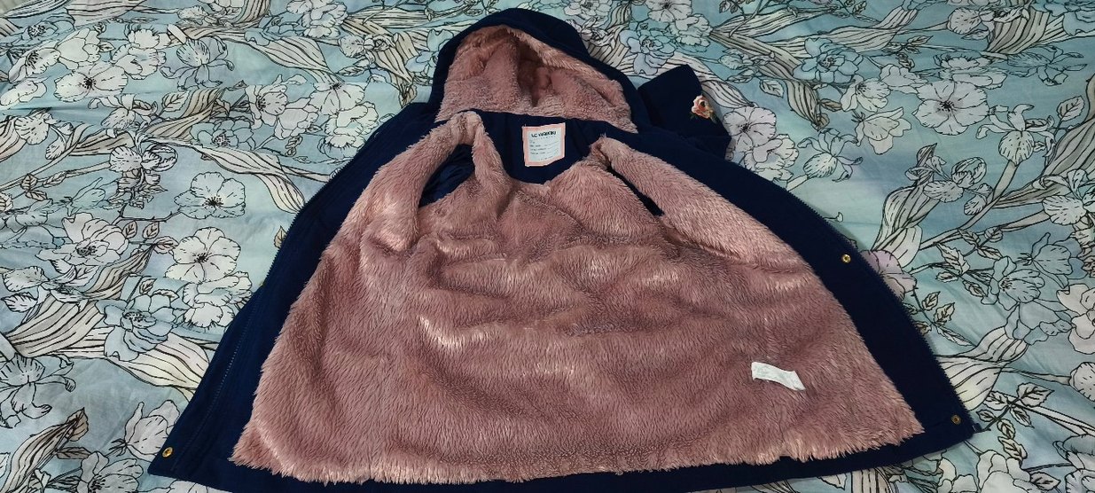 Kız Çocuk Nakışlı Kürklü Mavi Kaban - Görsel 2