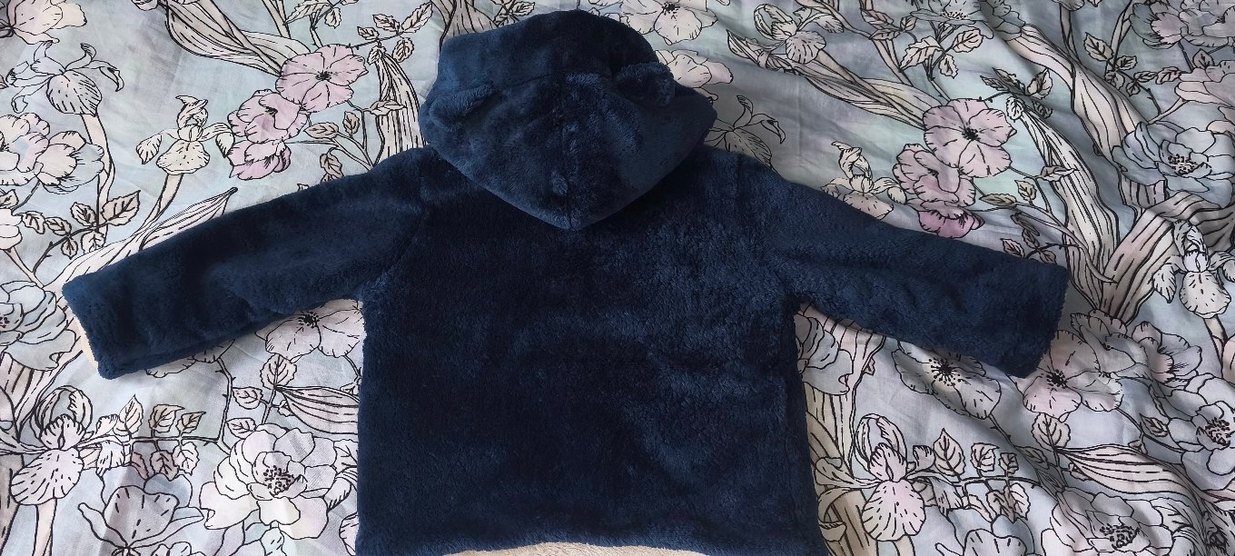 Erkek Çocuk Düğmeli Koyu Mavi Peluş Kaban - Görsel 2