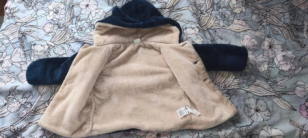 Erkek Çocuk Düğmeli Koyu Mavi Peluş Kaban - Görsel 4