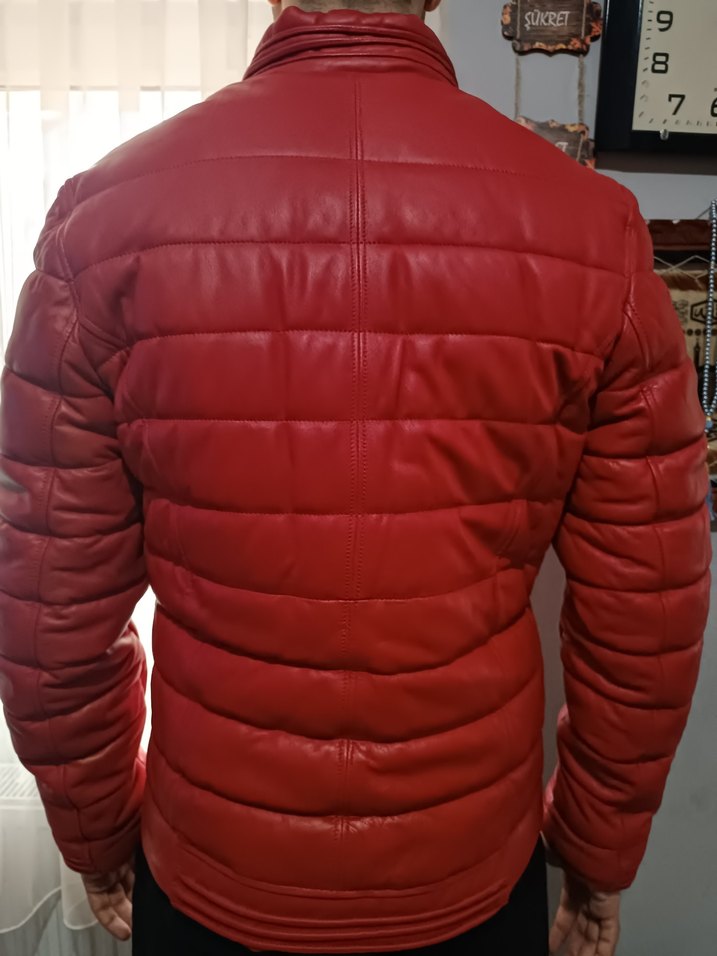 Kırmızı  Deri Erkek Ceket - Görsel 2