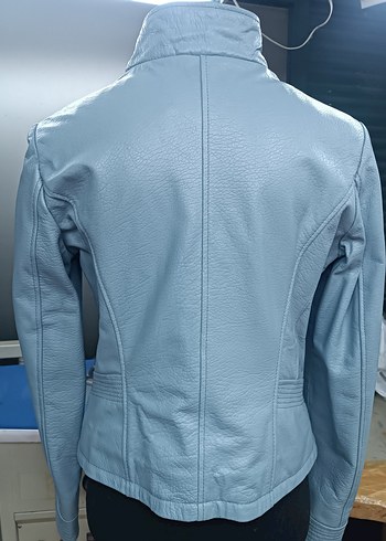 Gri Mini Hakiki Deri Biker Ceket - Görsel 2