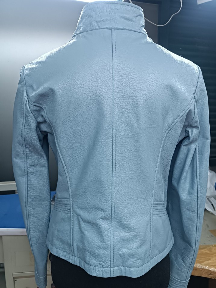 Gri Mini Hakiki Deri Biker Ceket - Görsel 2