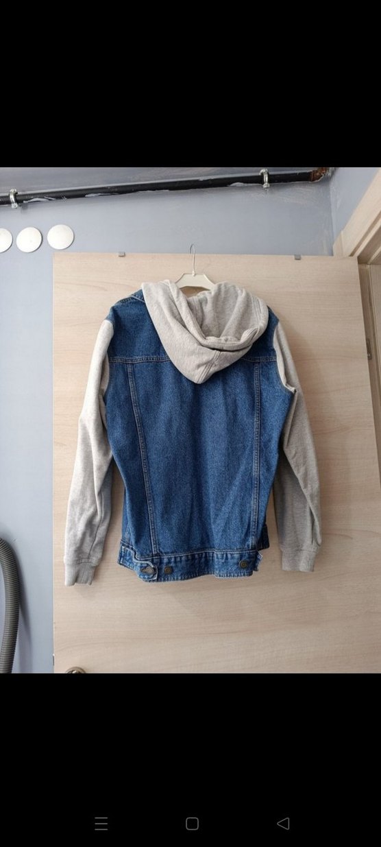 Gri Kapişonlu Denim Ceket - Görsel 2