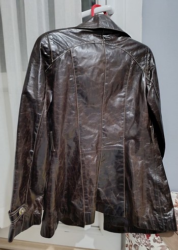 Kahverengi Deri Biker Ceket - Görsel 3