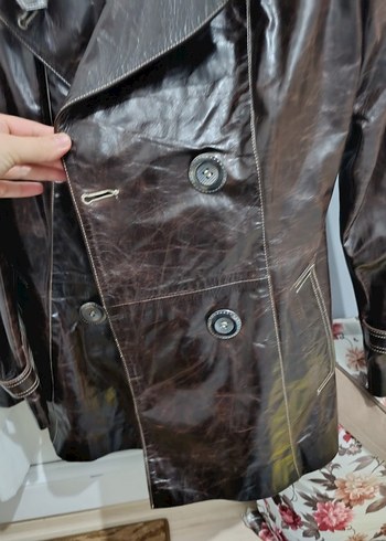 Kahverengi Deri Biker Ceket - Görsel 9