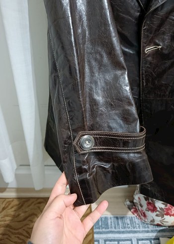 Kahverengi Deri Biker Ceket - Görsel 10