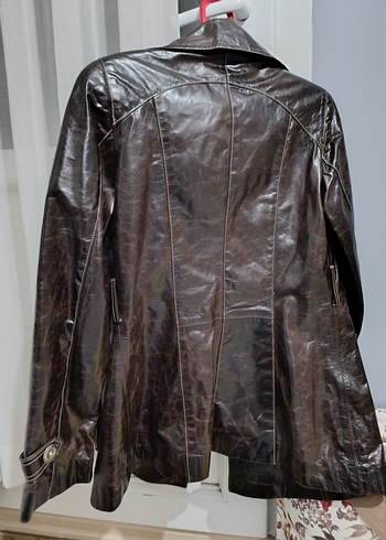 Kahverengi Deri Biker Ceket - Görsel 4