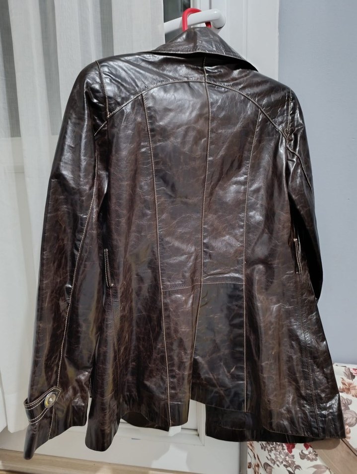 Kahverengi Deri Biker Ceket - Görsel 3