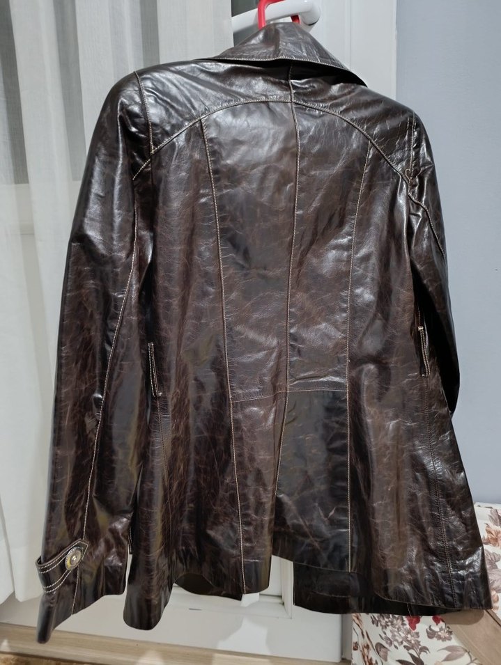 Kahverengi Deri Biker Ceket - Görsel 4