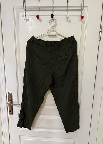 Mango Kadın Yeşil Keten Rahat Kesim Pantolon - Görsel 2