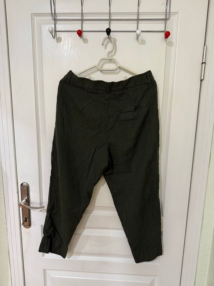 Mango Kadın Yeşil Keten Rahat Kesim Pantolon - Görsel 2