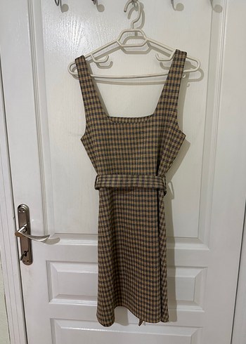 Topshop Kahverengi Kareli Midi Elbise - Görsel 4