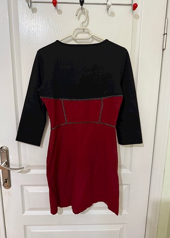 Ole koton Bordo Siyah Düğmeli Midi Elbise - Görsel 4