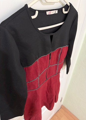 Ole koton Bordo Siyah Düğmeli Midi Elbise - Görsel 2