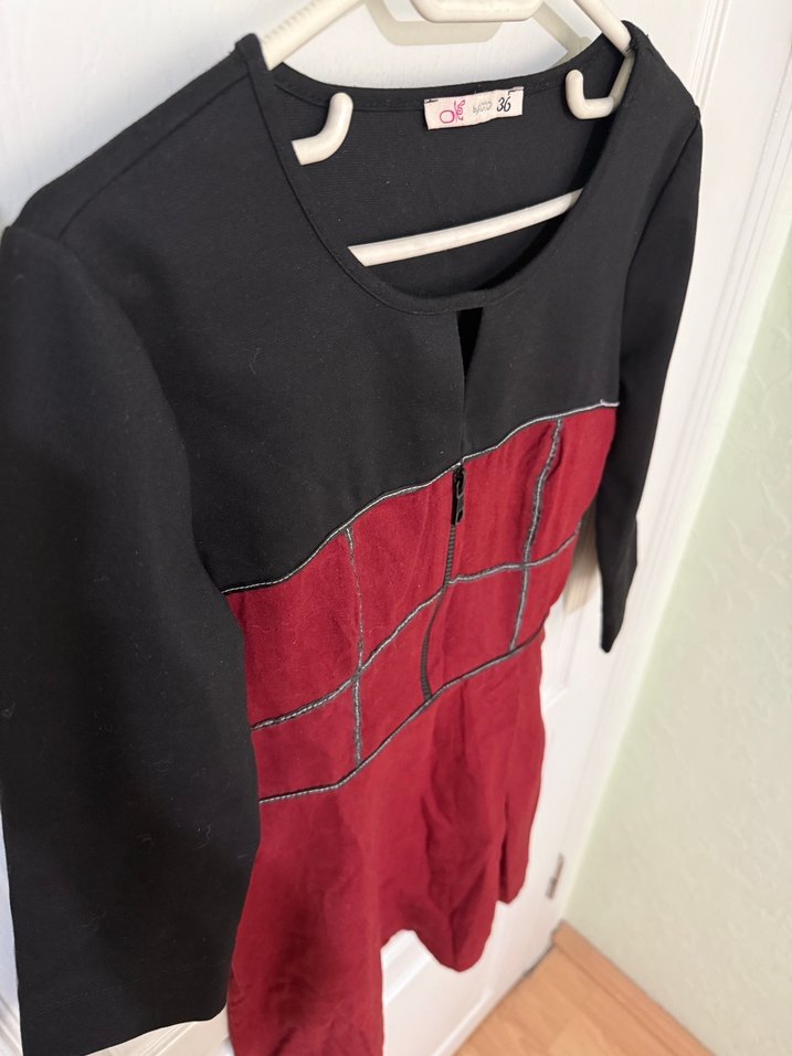 Ole koton Bordo Siyah Düğmeli Midi Elbise - Görsel 2